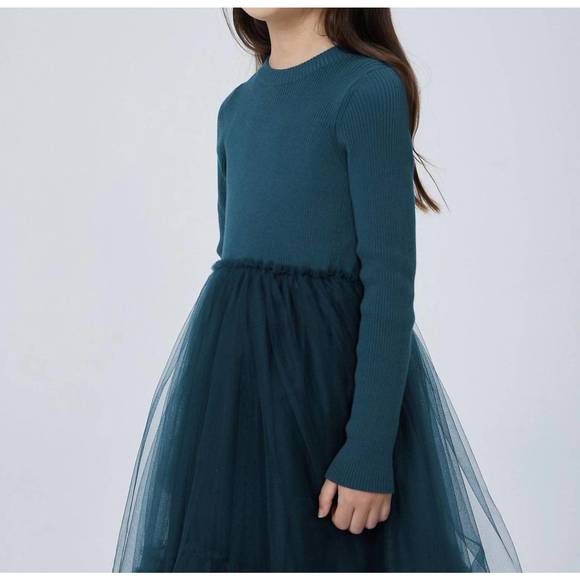 NEW JNBY girl's ribbed sweater and tulle dress in blue - Picture 4 of 4